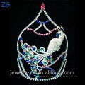 Diseño de moda de color rosa Rhinestone concurso Tiara pavo real corona nupcial corona joya tiara boda